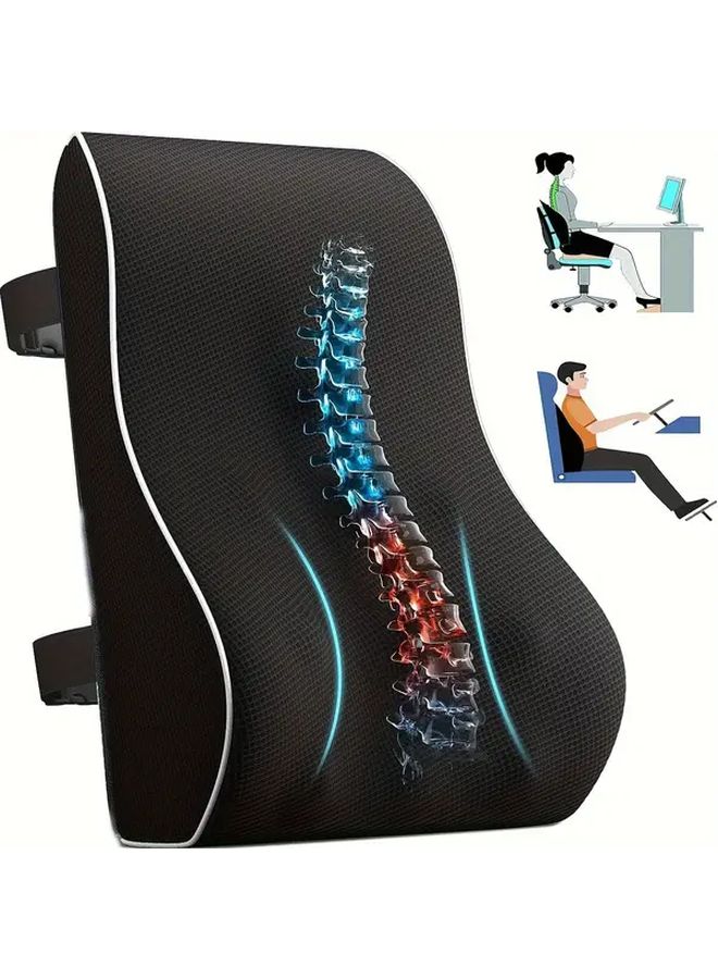 Black Memory Foam Lumbar Support Pillow Ergonomic for Office Car Gaming Chair Back Pain Relief - Image 1
